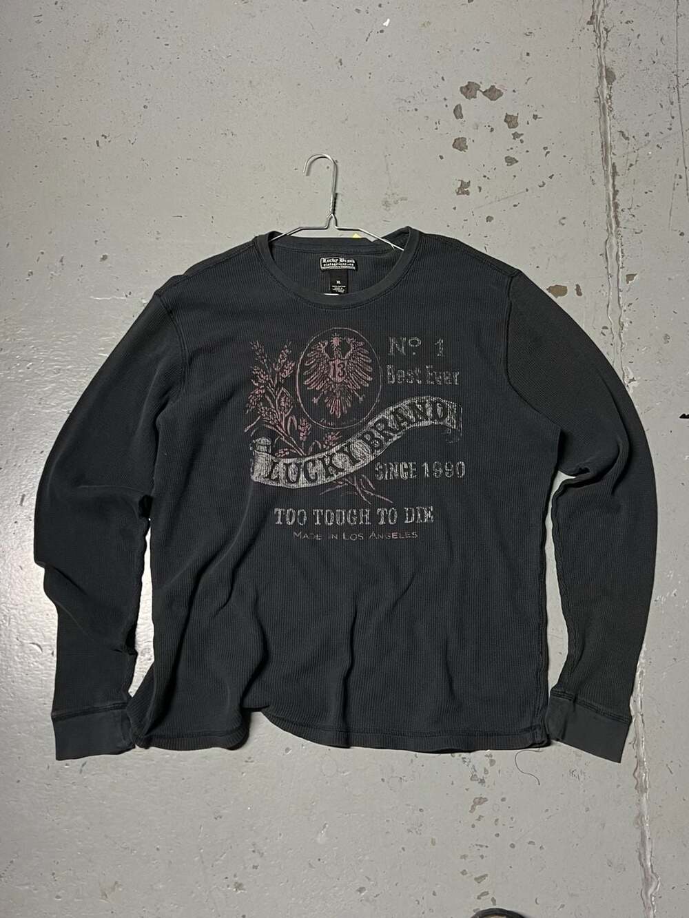 Lucky Brand Too Tough To Die Long Sleeve Thermal Waffle Tee T Shirt Mens Size XL